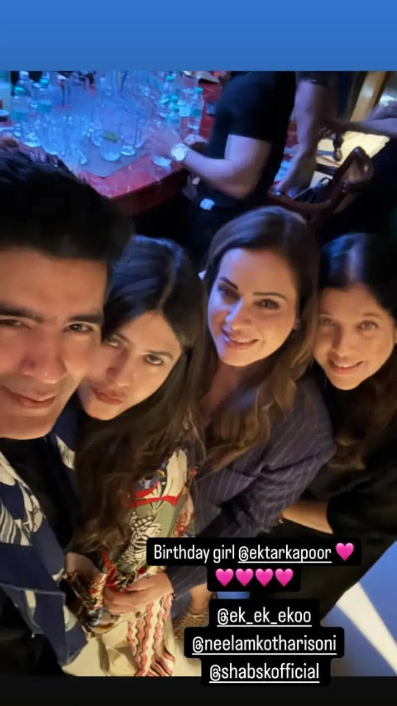 Manish Malhotra is seen posing with Ekta Kapoor Neelam Kothari and Shabina Khan Manish Malhotra is seen posing with Ekta Kapoor Neelam Kothari and Shabina Khan