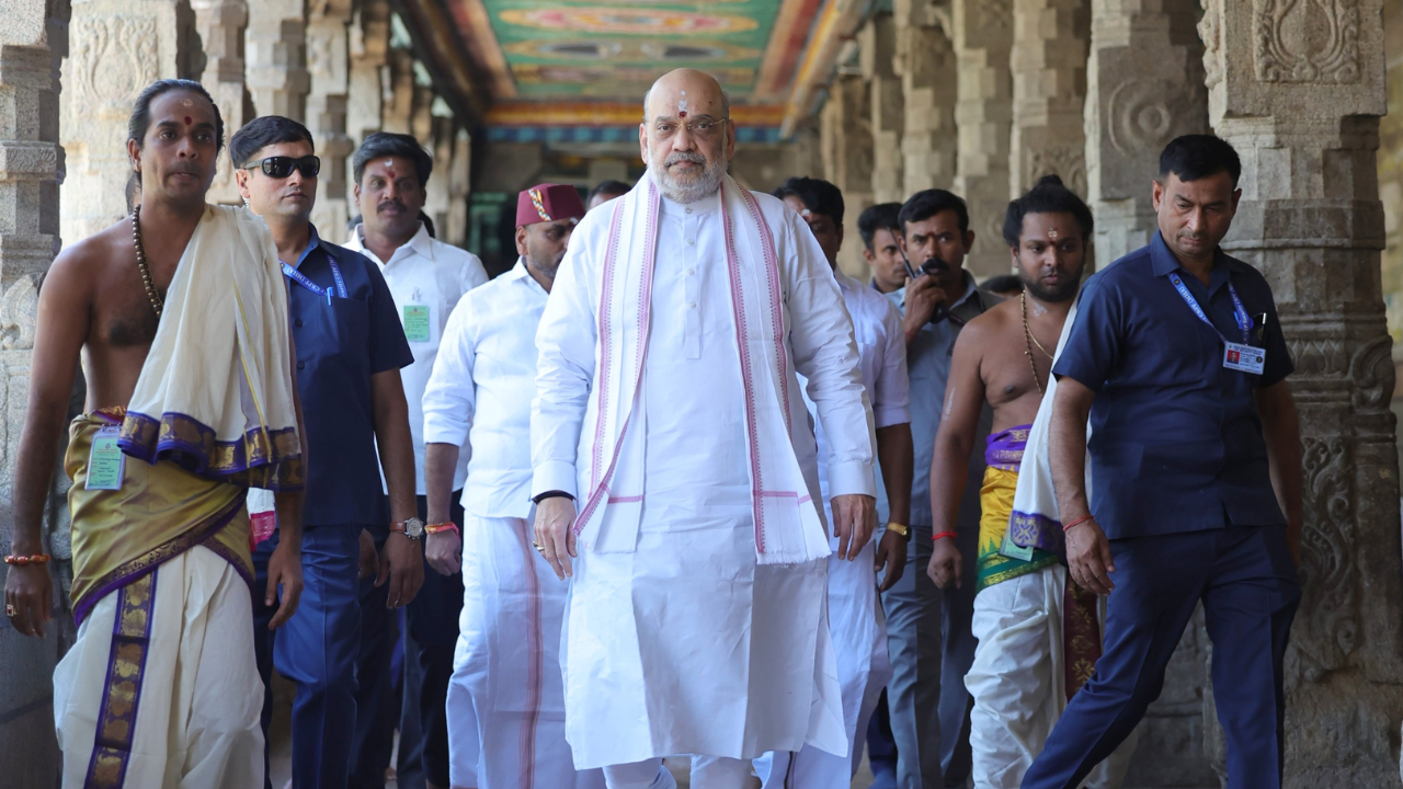 Union Home Minister Amit Shah prayed at the Meenakshi temple here and he was accorded a traditional welcome by the temple priests. Union Home Minister Amit Shah prayed at the Meenakshi temple here and he was accorded a traditional welcome by the temple priests.